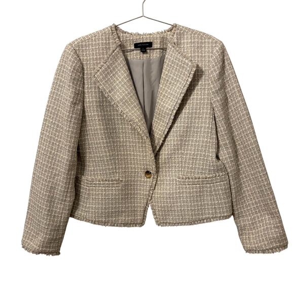 Ann Taylor Jackets & Blazers - Ann Taylor Women's Gray, Taupe & White Tweed Fringe Hem Blazer, one button, 12